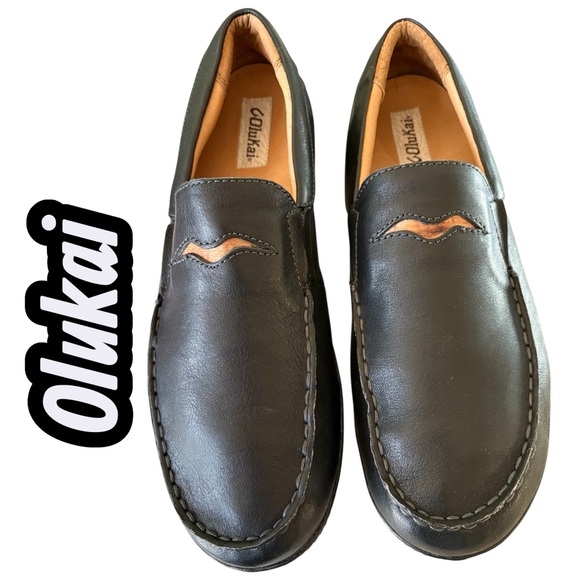 OluKai Men's Black Moloa Leather Loafers. Size 12Like new excellent preowned!